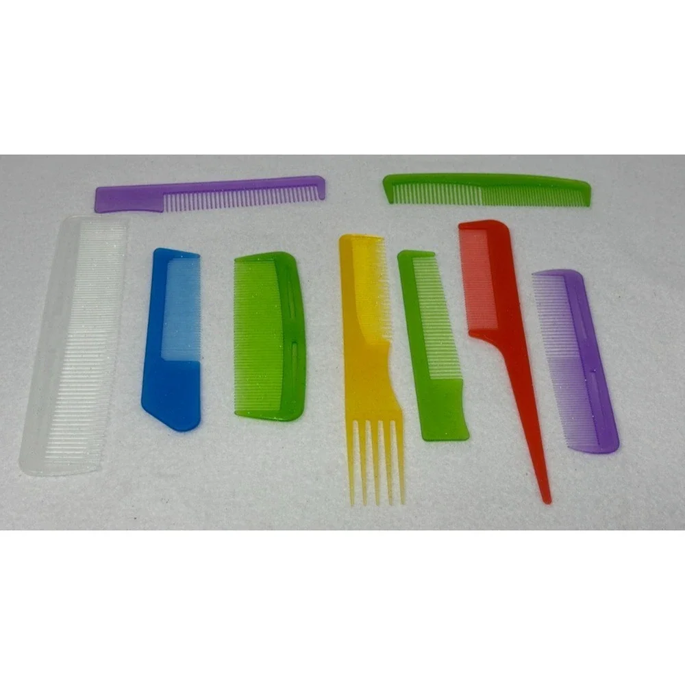 Lot of‎ 9 Vintage Pocket Purse Styling Hair Combs Nylon Rat Tail Pick Glitter